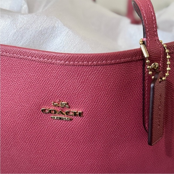 COACH Reversible Brown/Old Rose Signature Coated Canvas Leather City Tote - Picture 9 of 15